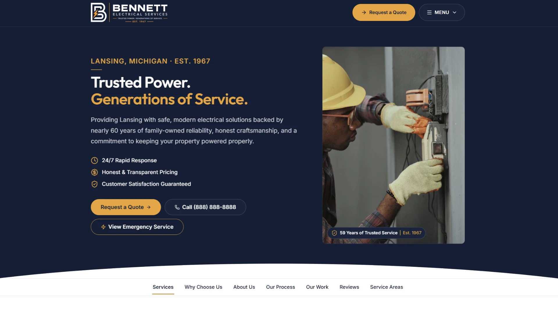 Bennett Electrical Services desktop website