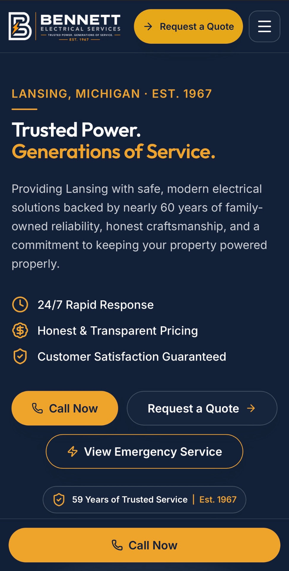 Bennett Electrical Services mobile website